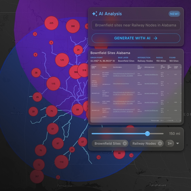 AI-driven spatial analysis over combined data layers